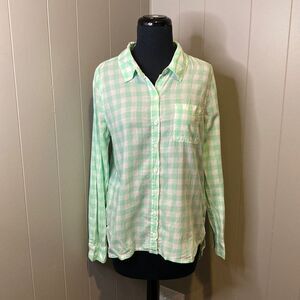 C Red Camel Women’s Medium Casual Button Down Shirt Plaid Sheer Chest Pocket